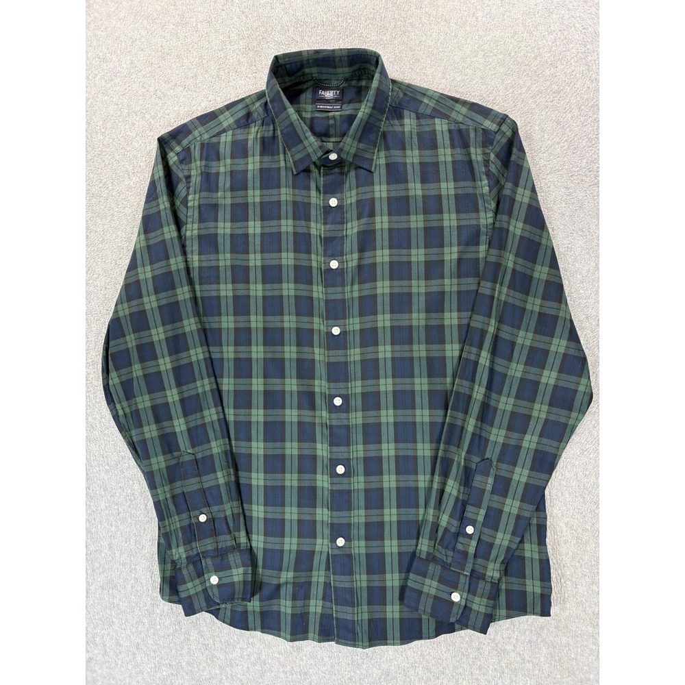 Faherty Cotton Blend Movement Plaid L/S Button Down Shirt (Men's Large) Green